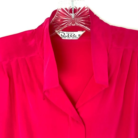 Rabble II 100% Silk Puff Long Sleeve Button Up Blouse Fuchsia/Hot Pink  Medium - Picture 6 of 16